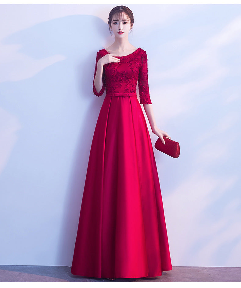 Toast Dress Bride 2024 New Wedding Banquet Evening Dress Skirt Women Wine Red Long Style Can Be Worn Casual Long Sleeve