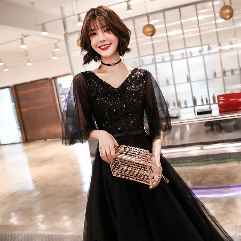 Banquet Evening Dress for Women 2024 Summer New Elegant Elegant Black Temperament Queen Choir Costumes Long Dress