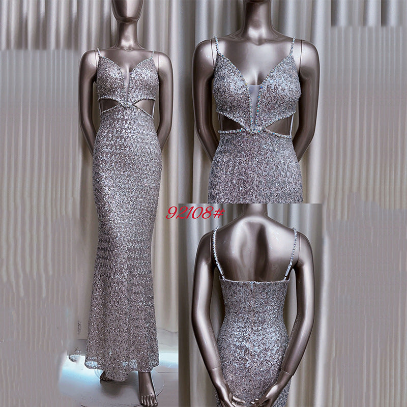 High-End Custom Evening Dress for Women Light Luxury High-End Temperament Socialite Autumn and Winter Sequined Toast Dress for Bride High-End