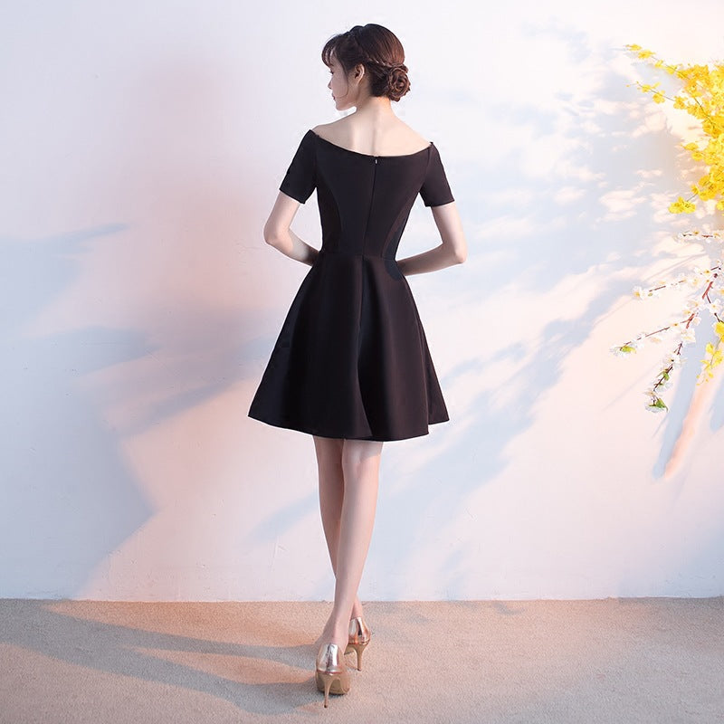 Banquet Evening Dress for Women, Short New Style, Slimming Elegant Princess Off-Shoulder Korean Version Bodycon Dress