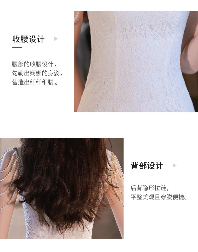 2024 New Cheongsam Little Evening Dress Dress Spring White Birthday Engagement License Registration Daily Style