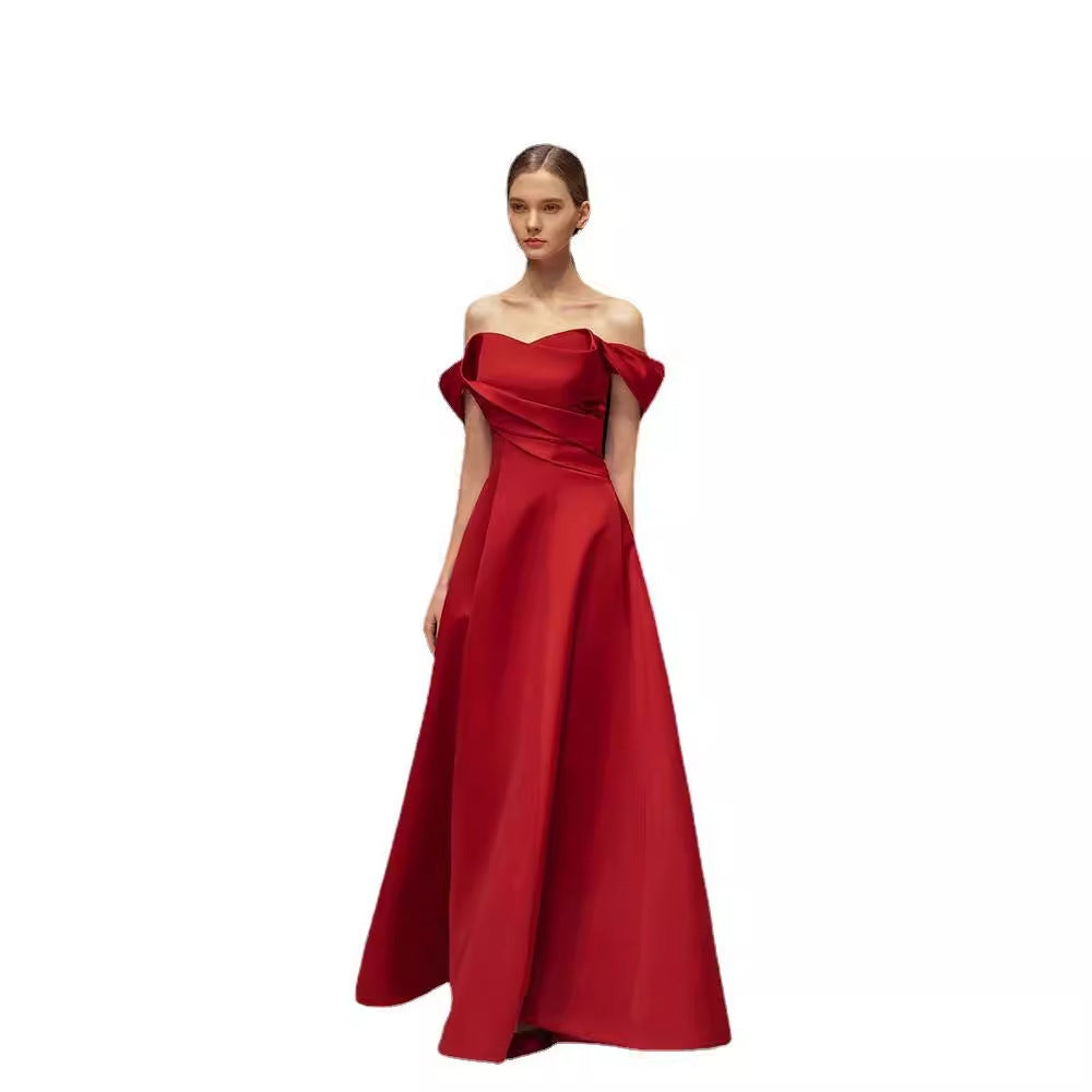 TOAST Clothing 2024 Autumn and Winter New Bridal Slim Fit Sexy Satin off-Shoulder Engagement Evening Dress for Women