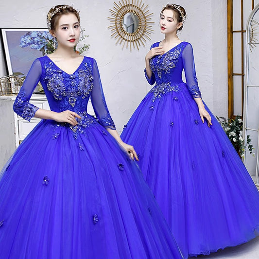 Colored Mesh Annual Meeting Host Performance Student Vocal Solo Art Exam Clothing Pettiskirt Long Evening Dress Female Autumn and Winter