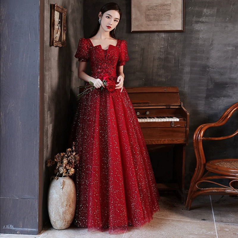 Toast Dress Bride 2024 Red New Style Wedding High-End Elegant Engagement Evening Dress Women's Gauze Dress Autumn