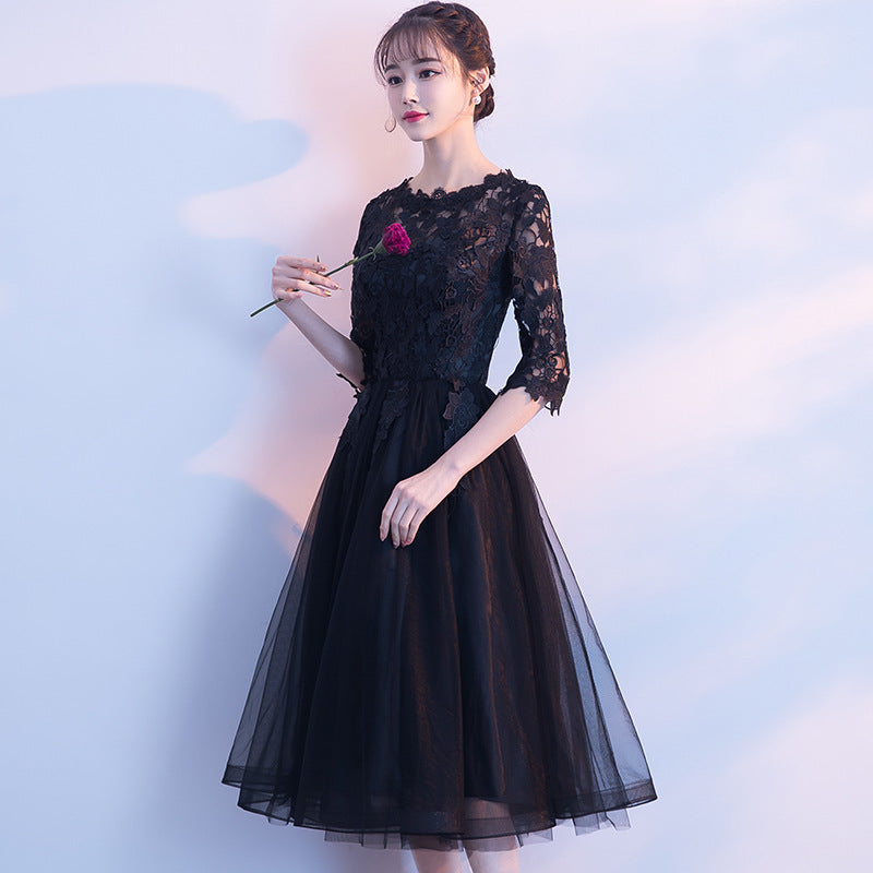 Banquet Evening Dress 2024 New Short Front and Long Back Elegant Party Gathering Dress Black Evening Dress One Piece Dropshipping