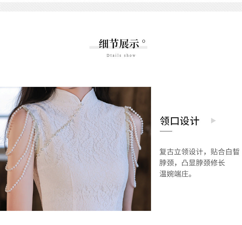 2024 New Cheongsam Little Evening Dress Dress Spring White Birthday Engagement License Registration Daily Style