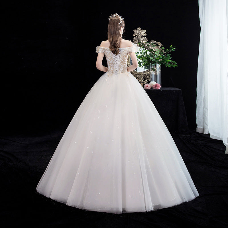 Wedding Dress Bridal New French Style Floor-Length Simple Forest Style Slimming Off-Shoulder Studio Light Wedding Dress H25