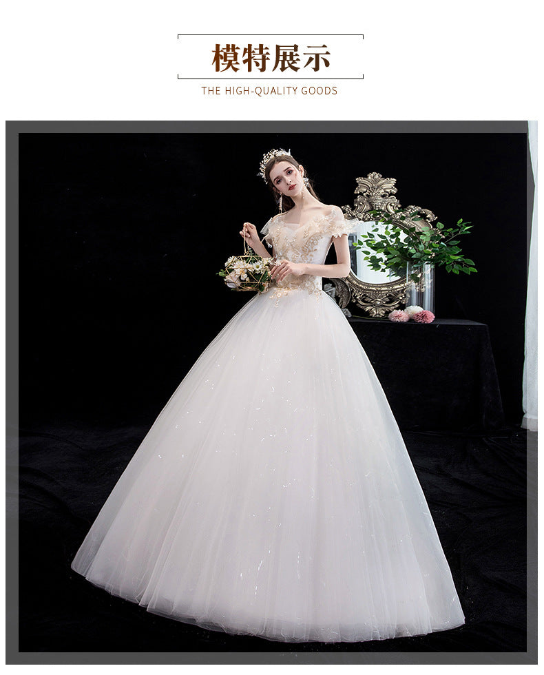 Wedding Dress Bridal New French Style Floor-Length Simple Forest Style Slimming Off-Shoulder Studio Light Wedding Dress H25