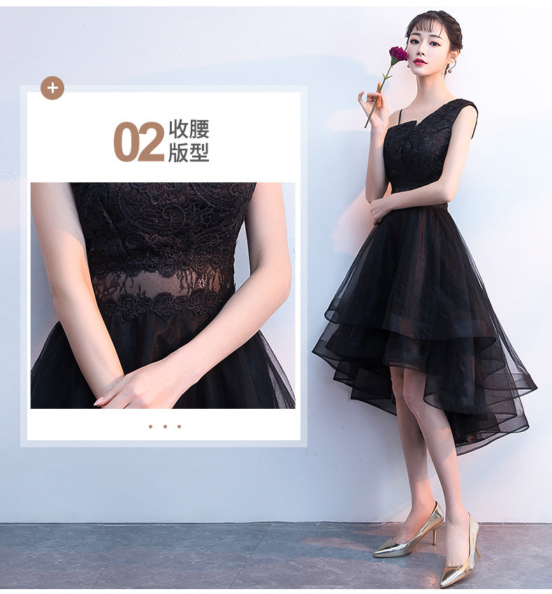 Black Banquet Evening Dress for Women 2024 New Autumn Slimming Elegant Lady Student Short Dress Western Style