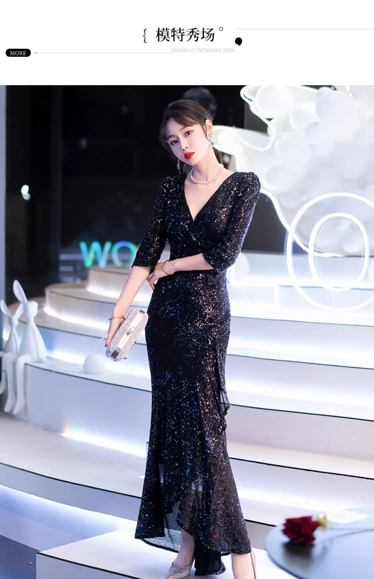 Black Evening Dress Light Luxury Female 2024 New Host Art Exam Sequined Fishtail Dress Summer Bridesmaid Dress