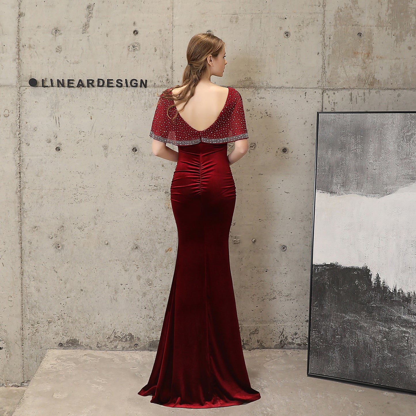 18110# Velvet Sequin Rhinestone Fishtail Banquet Elegant Graceful Annual Meeting Host Car Model Party Formal Dress Female Winter