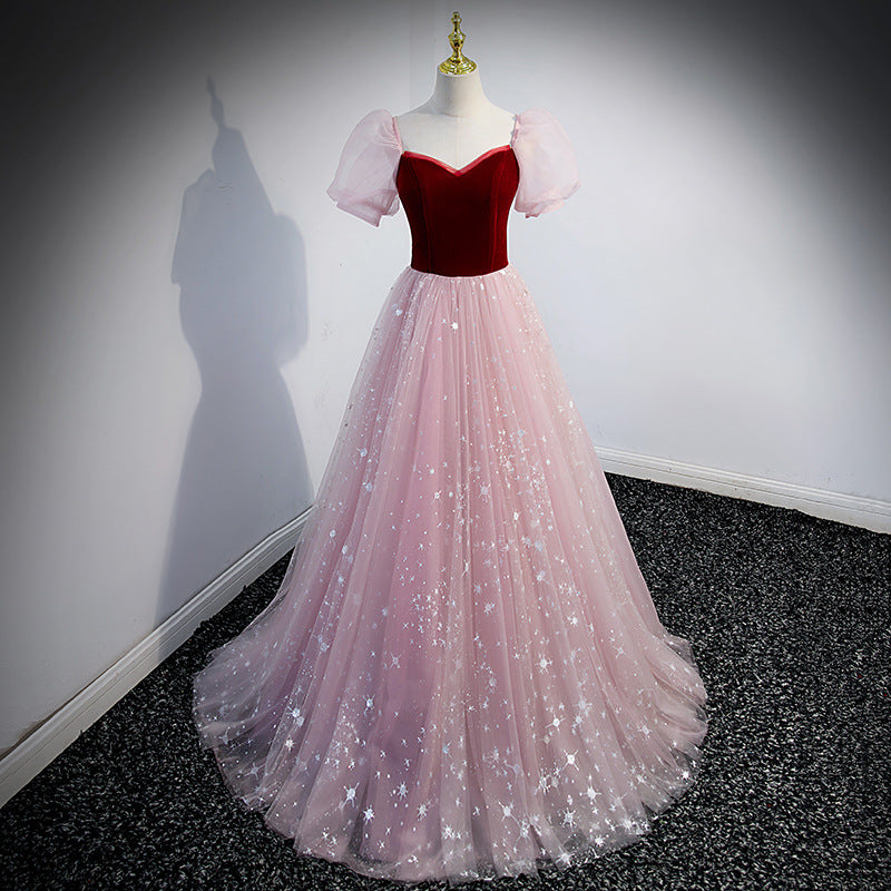 French Princess Dress Evening Dress Female Adult Ceremony Fairy Starry Sky Gradient Dress Student Graduation Ceremony Piano Performance