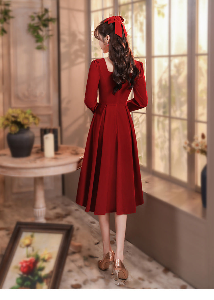 Toast Dress Bride 2024 New Autumn and Winter High-End Engagement Dress Back Door Slim Fit Slimming Long Sleeves Dress