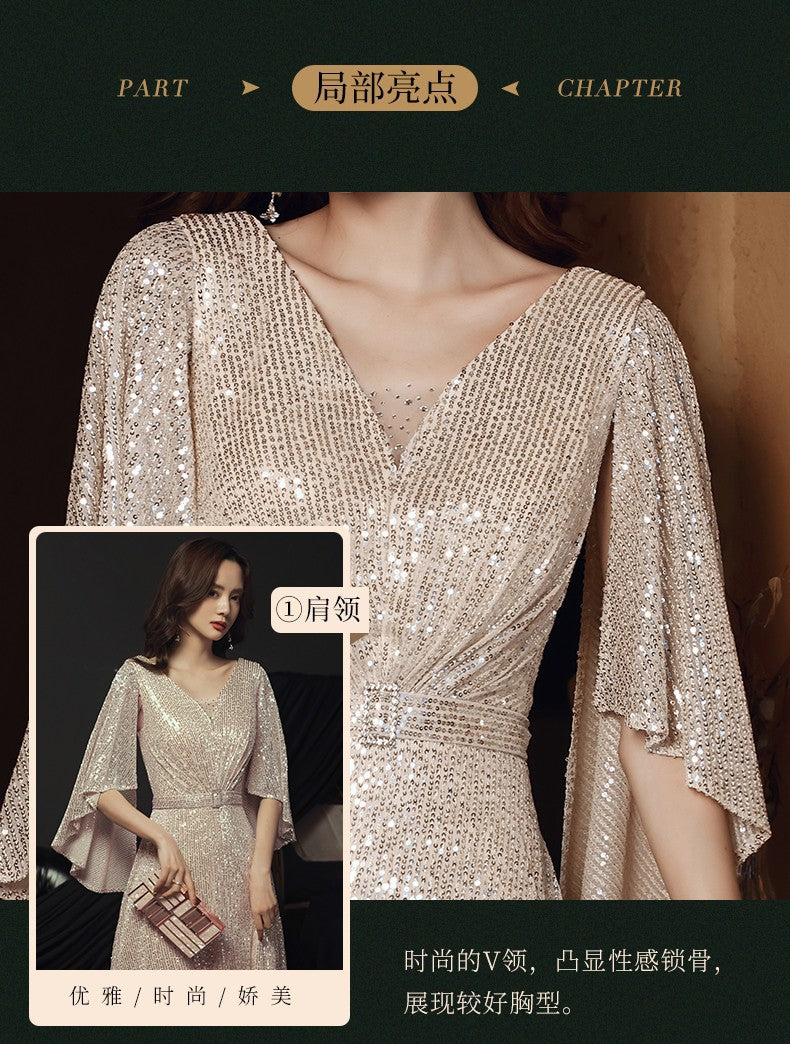 Banquet Evening Dress 2023 New Spring Elegant Golden Socialite Dress Long Host Annual Meeting Dinner Dress