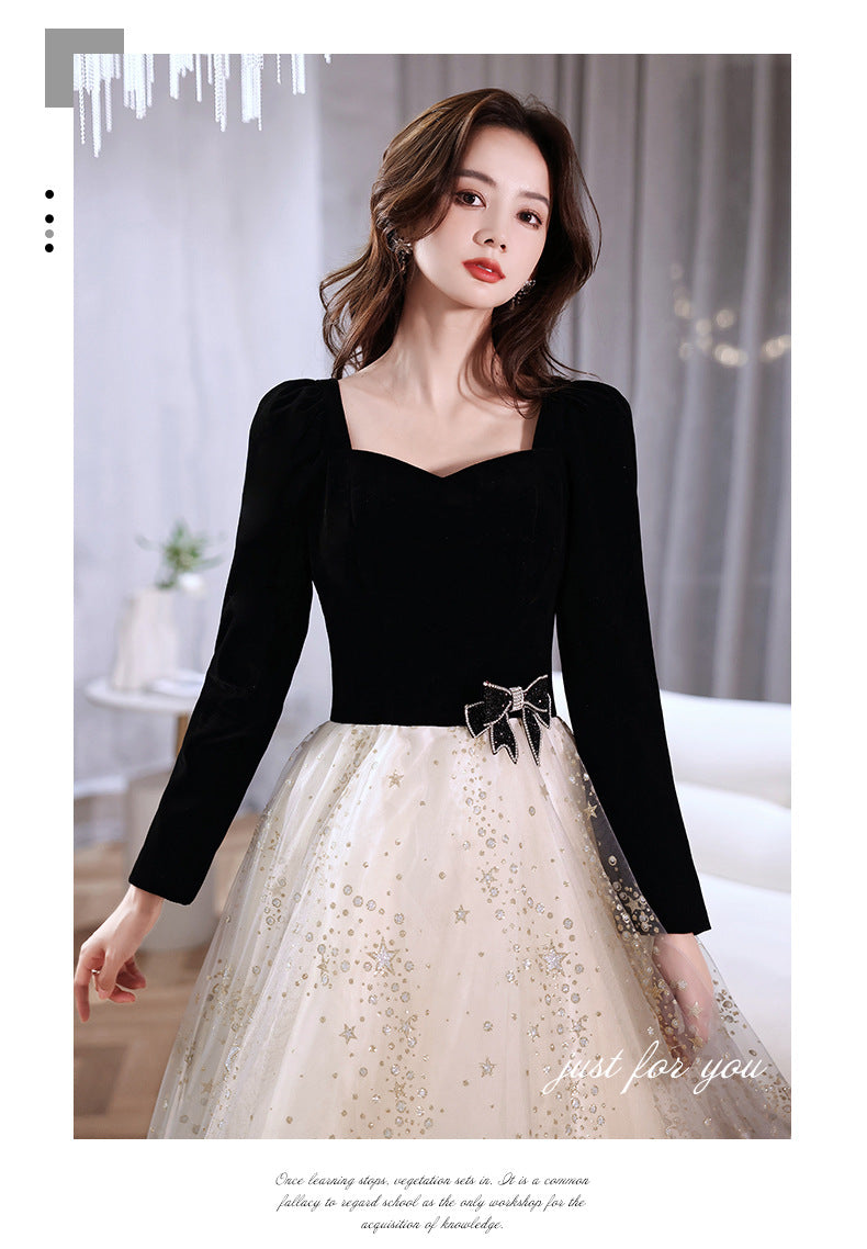 Black Evening Dress Banquet 2023 New Summer and Autumn Long Sleeve Elegant Annual Meeting Stunning Daily Dress Dress