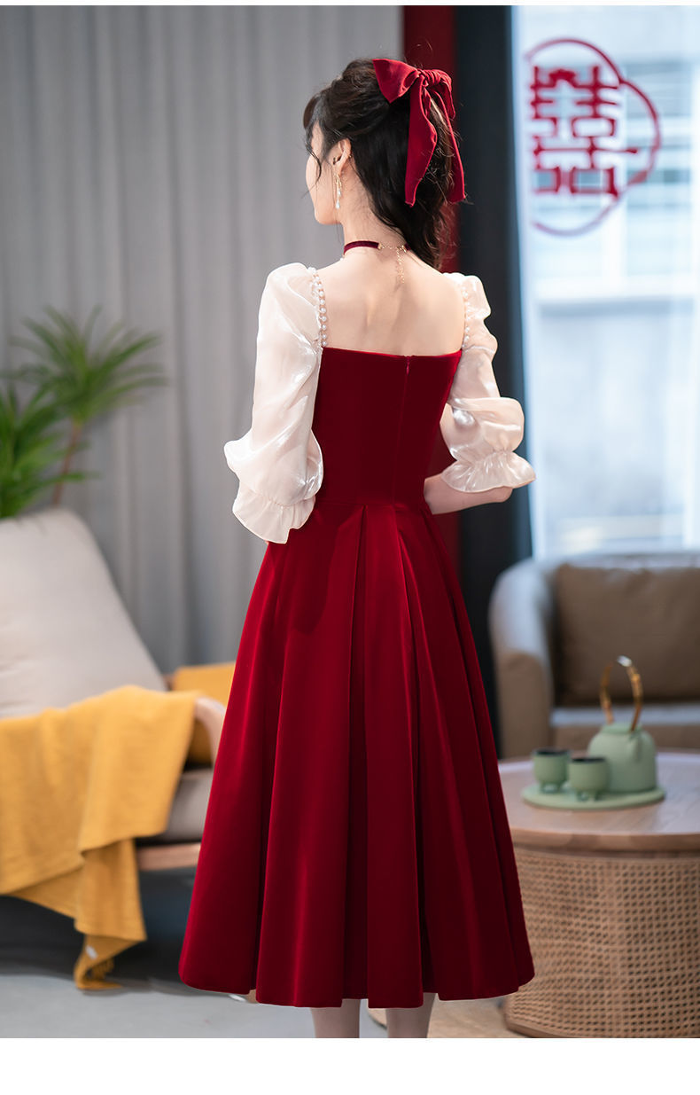 2024 Wine Red High Sense Dinner Suit Summer Dress Toast Dress Bride Daily Style Engagement Dress