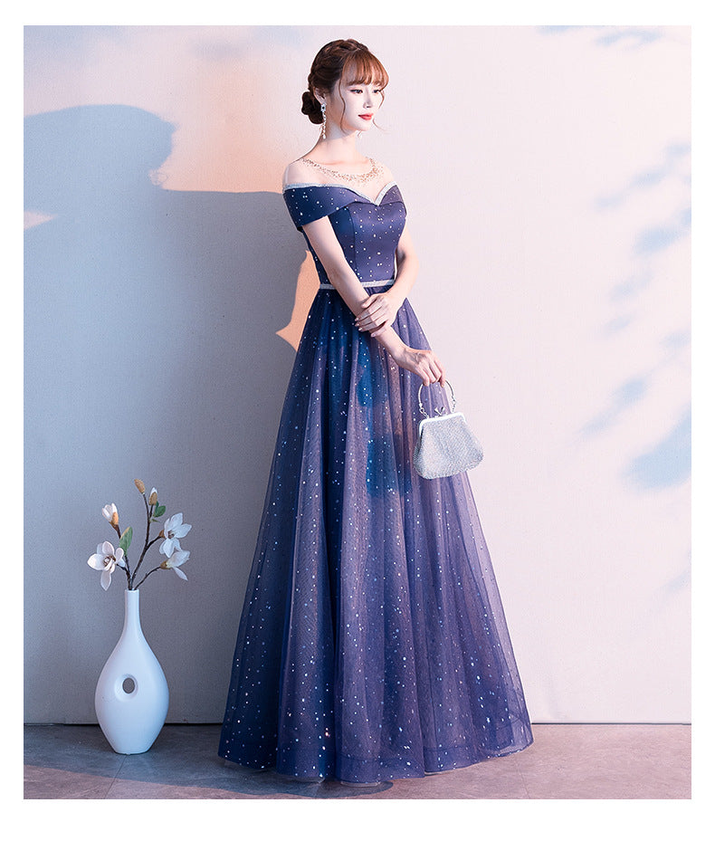 Starry Evening Dress 2024 Autumn New Temperament Small Size Fairy Dream Host Banquet Long Mori Style