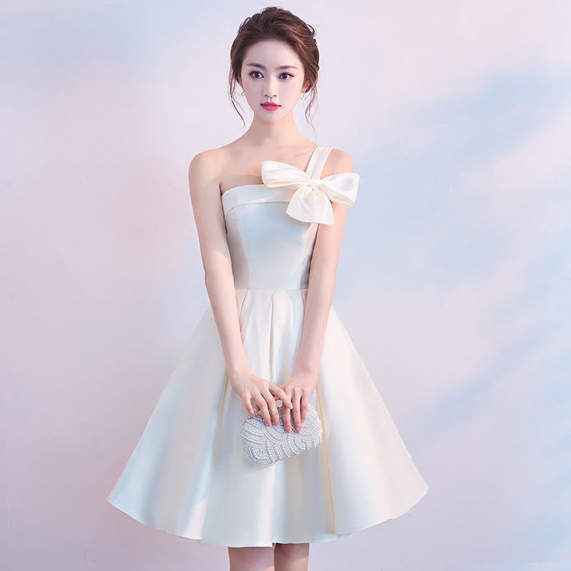 Women's Tube Top Evening Dress White Short 2024 Autumn Bridesmaid Niche Daily Style Birthday Dress