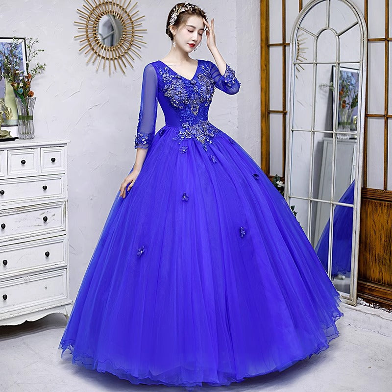 Colored Mesh Annual Meeting Host Performance Student Vocal Solo Art Exam Clothing Pettiskirt Long Evening Dress Female Autumn and Winter