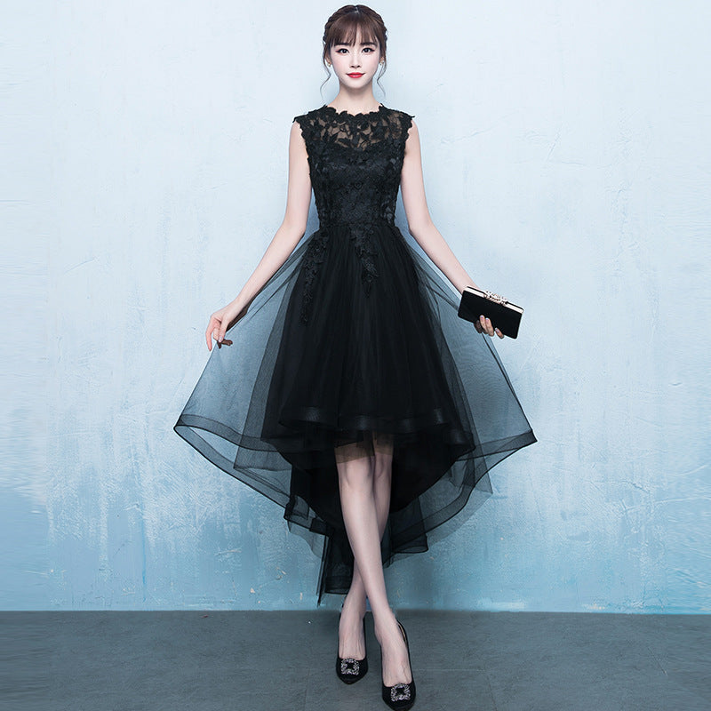 Evening Dress for Women 2024 New Short Front and Long Back Banquet Dress Party Show Thin Black Tuxedo Dress Short