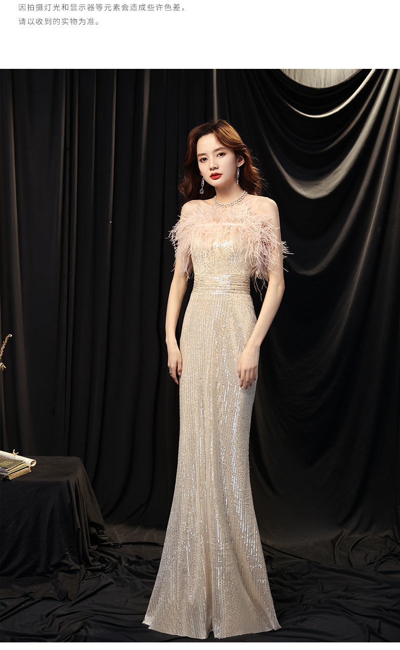 Banquet Dress for Women 2024 New Elegant Sequins Long Ladies Dress for Host Annual Meeting Fishtail Evening Dress