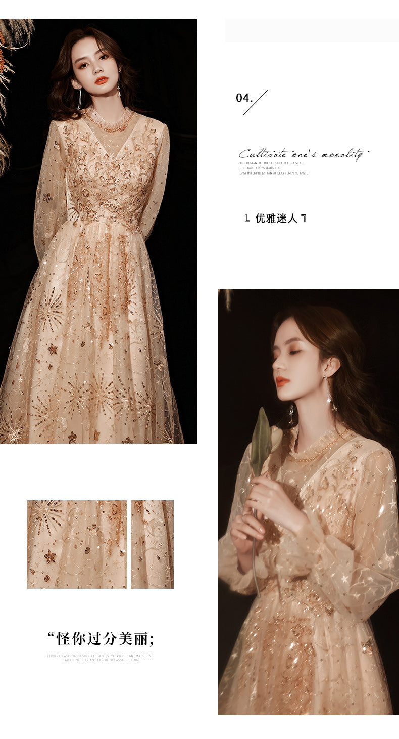 Annual Party Evening Dress Female 2024 New Elegant Texture Long Formal Dress Host Fairy Performance Banquet Gift