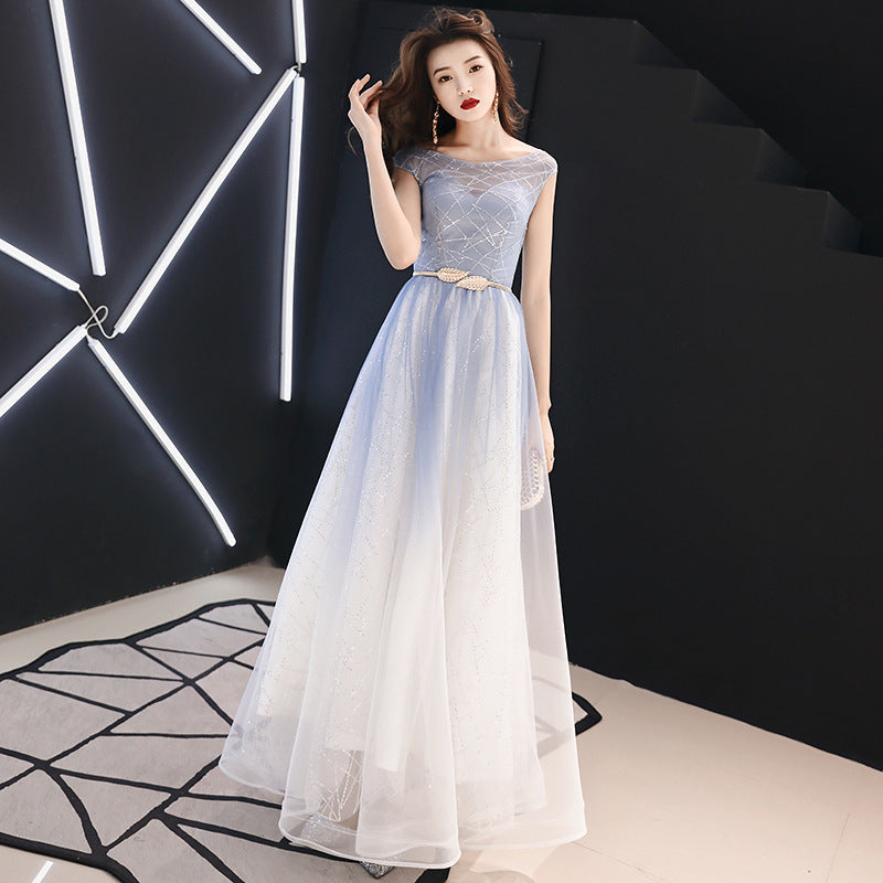 Starry Sky Gradient Banquet Evening Dress for Women 2024 New High-End Elegant Art Exam Host Long Slimming Dress