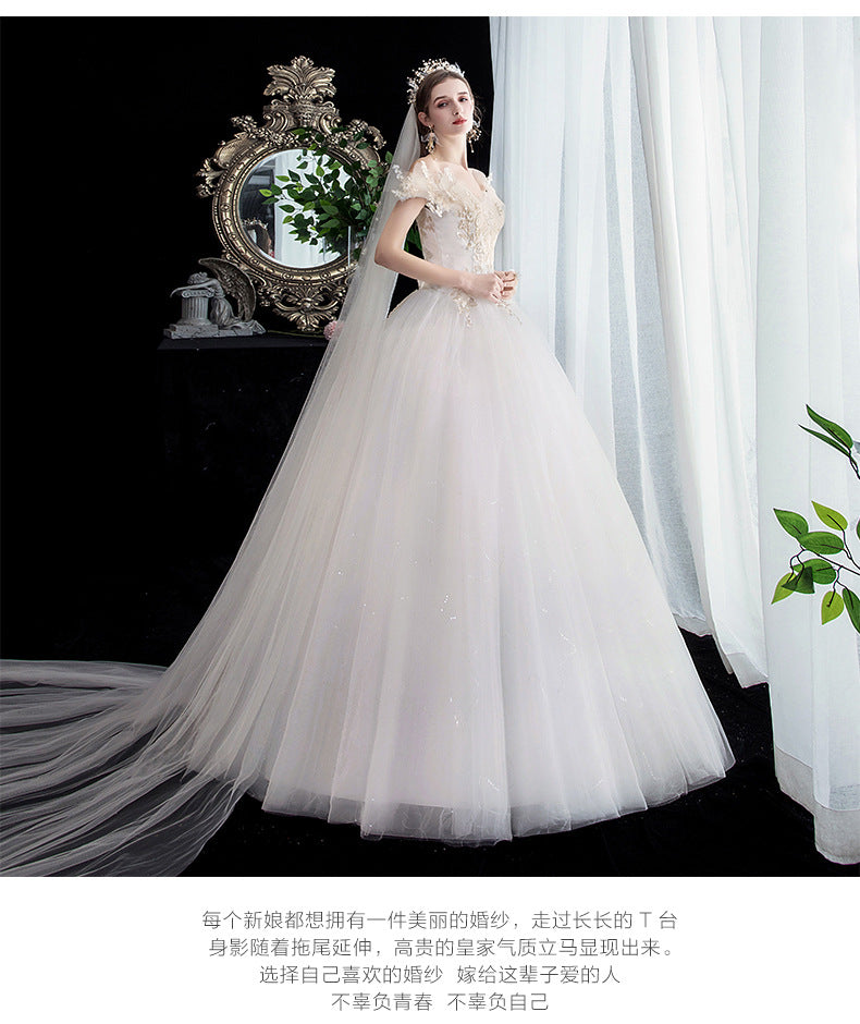 Wedding Dress Bridal New French Style Floor-Length Simple Forest Style Slimming Off-Shoulder Studio Light Wedding Dress H25