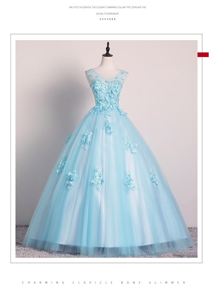 New 2024 Color Wedding Dress Haze Blue Gown Solo Performance Costume Female Noble Vocal Music Art Test Pettiskirt Modern