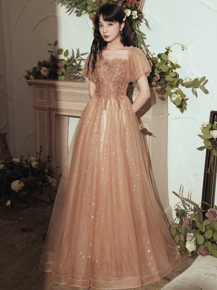 Sequin Dress Evening Dresses Evening Dress Female Banquet Pink Fairy Long Host Elegant H6672