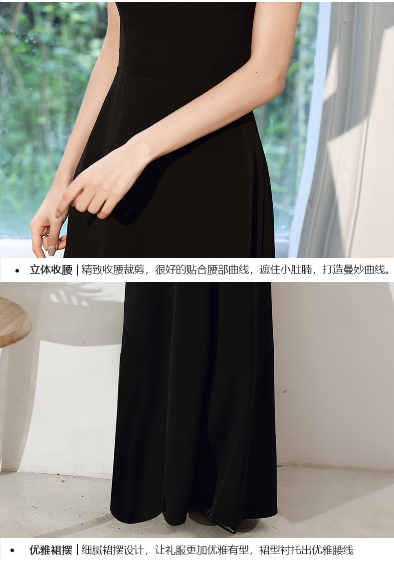 Black Evening Dress for Women 2024 New Daily Style Long Elegant Dress Host Ladies Party Dress