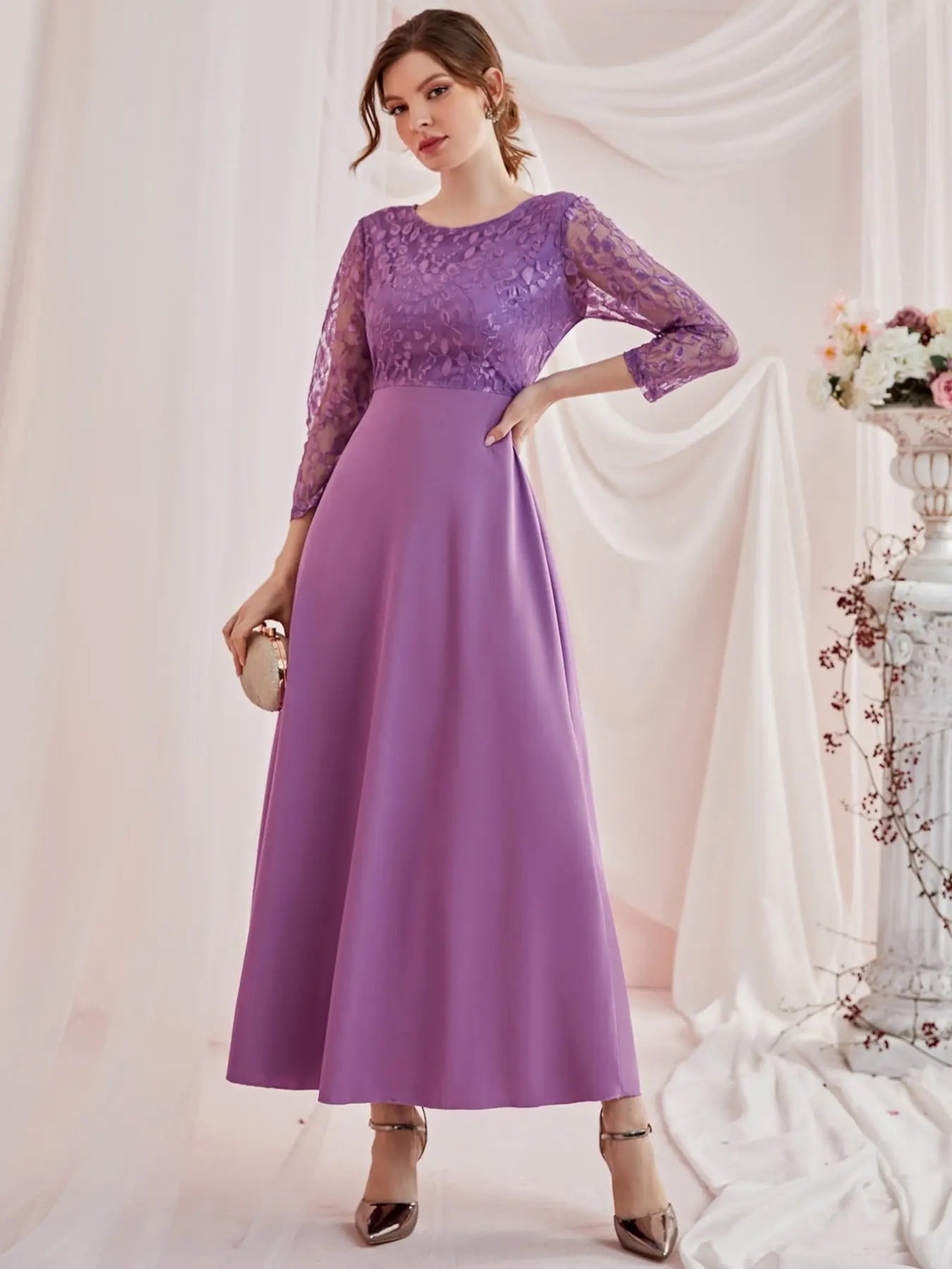 ZG-21651-1 European and American Women's Clothing Fashionable Autumn New Lace High Waist Dress in Stock Banquet Dress