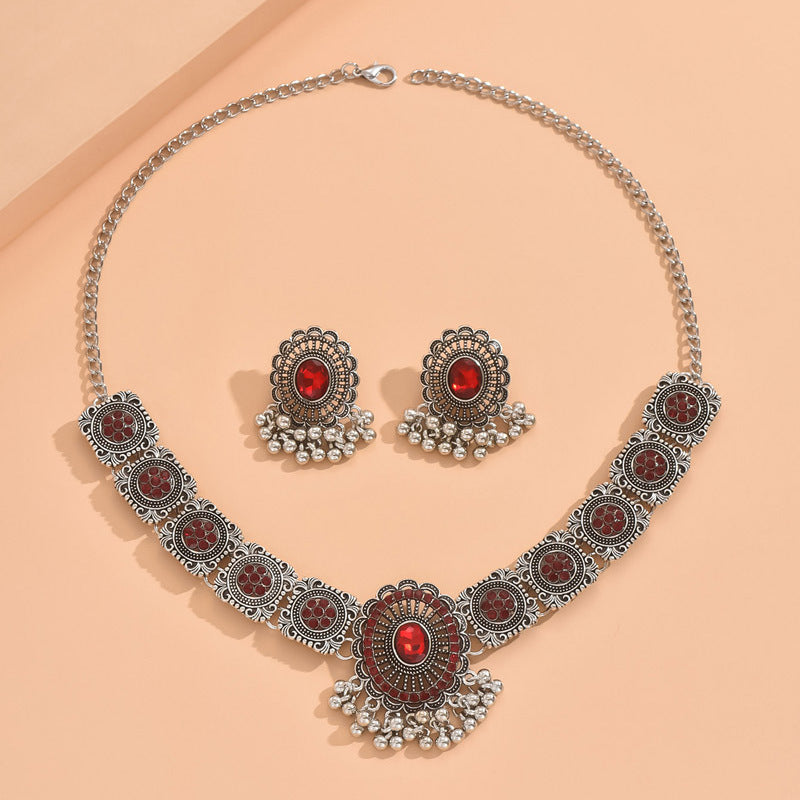 Necklace Jewelry Ornament Ethnic Style Vintage Gemstone Beads Jewelry 2 Pieces Set Earrings H820930