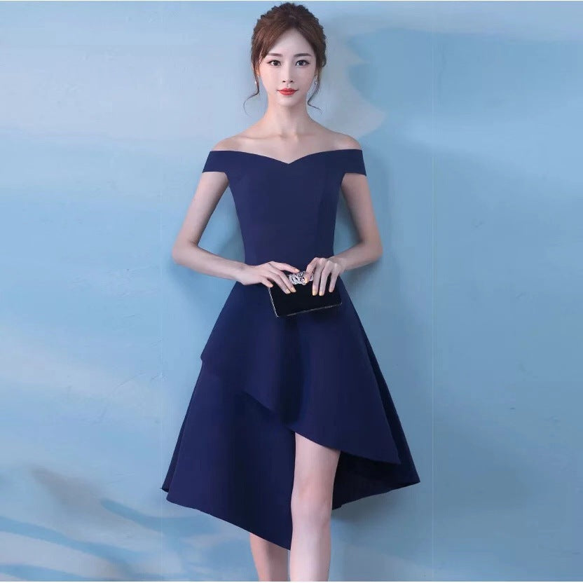 White Little Dress 2024 New Off-Shoulder Mid-Length Elegant Fashion Slim Fit Host Party Gathering Annual Meeting