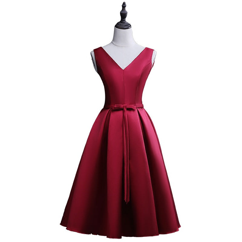 Bridal Toast Dress New Spring Short Red V-neck Engagement Return Wedding Dress for Women Slim Fit Slimming