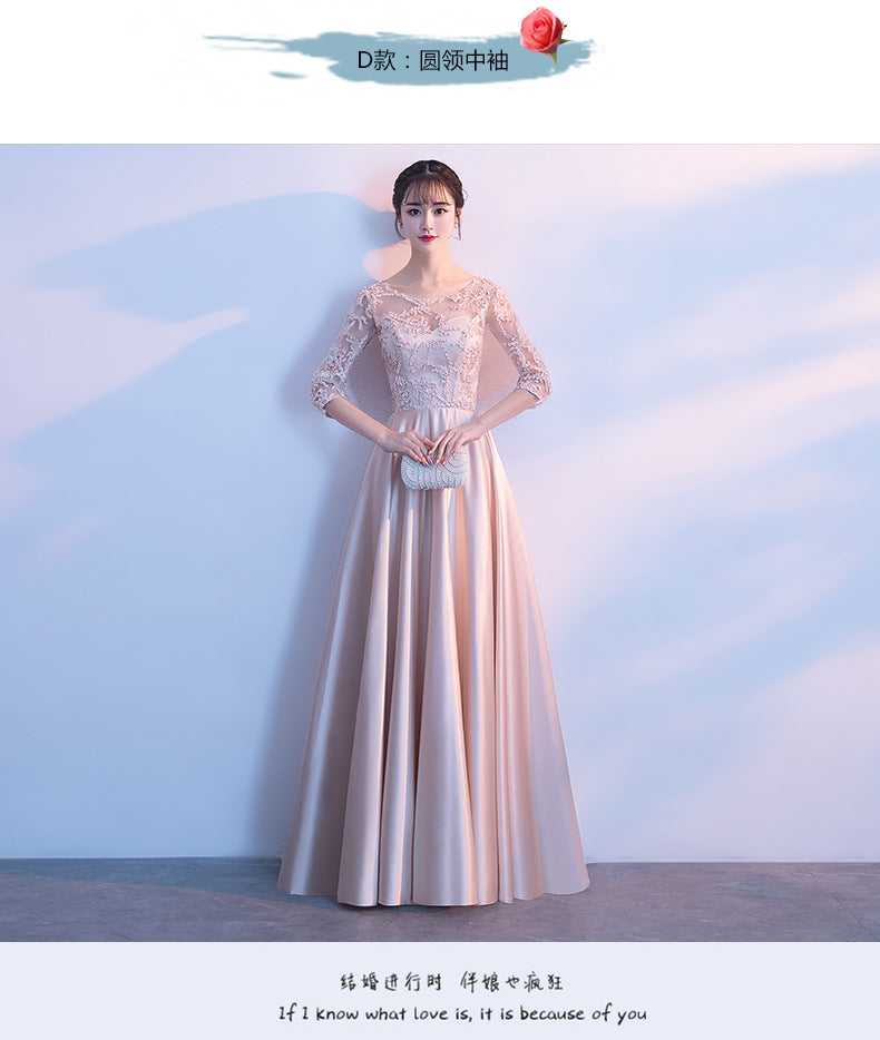 Long Bridesmaid Dress 2024 New Spring and Summer Korean Style Slim Fit Slimming Sisters Group Dress Performance Graduation Dress for Women