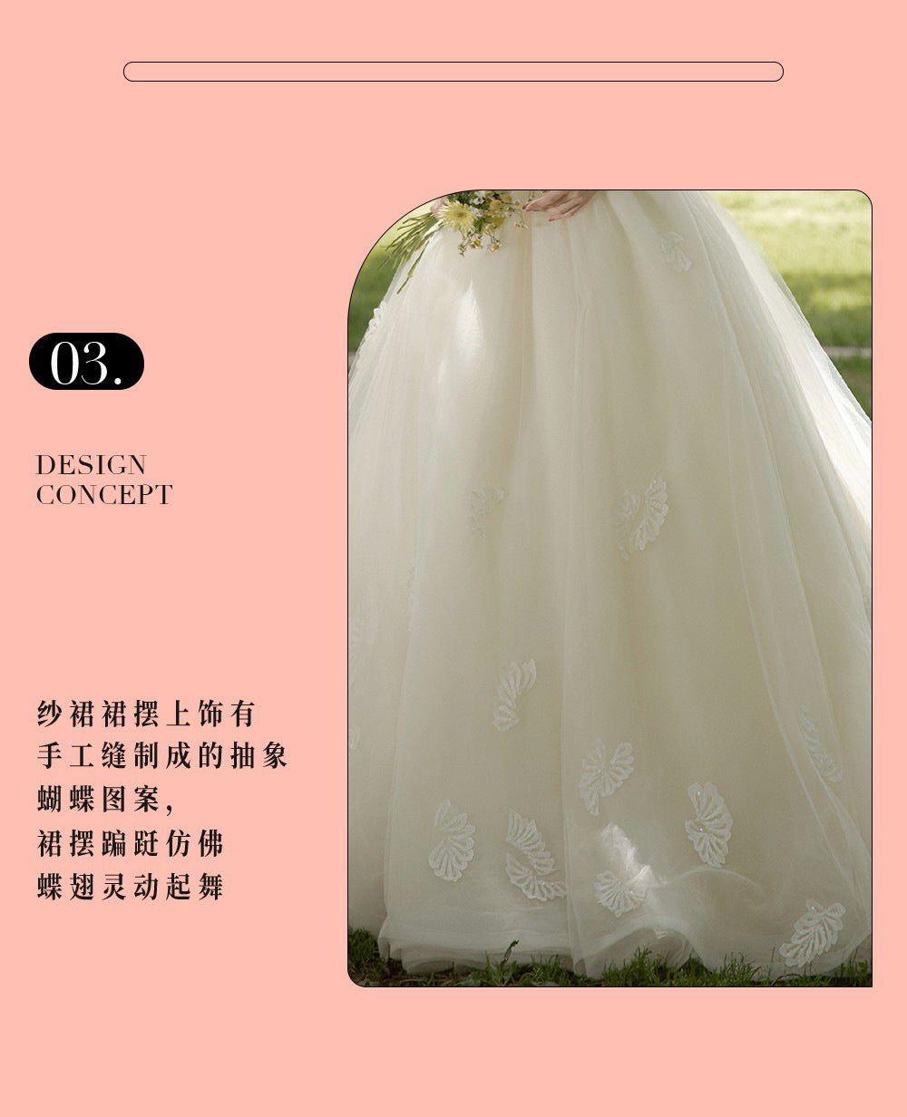 Light Wedding Dress 2024 New Bridal Main Yarn off-Shoulder Simple Satin Wedding Clothes Light Wedding Travel Shoot Floor-Length Wedding Dress