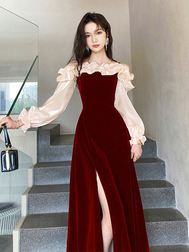 Dress For Ball Gown Evening Dresses Flower Banquet Red Evening Dress H2112