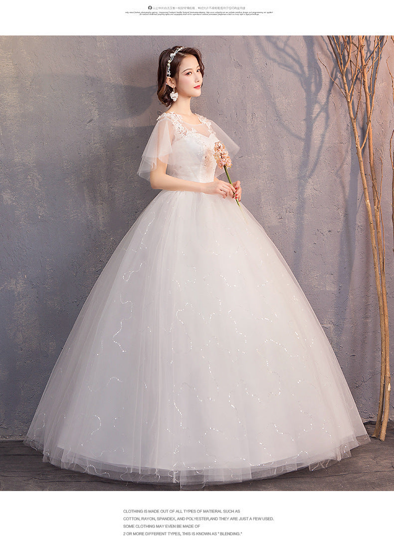 Wedding Dress Bride 2024 New Sexy Slim Fit Floor-Length Mori Fashion Korean Style Double Shoulder Bell Sleeve Wedding Dress