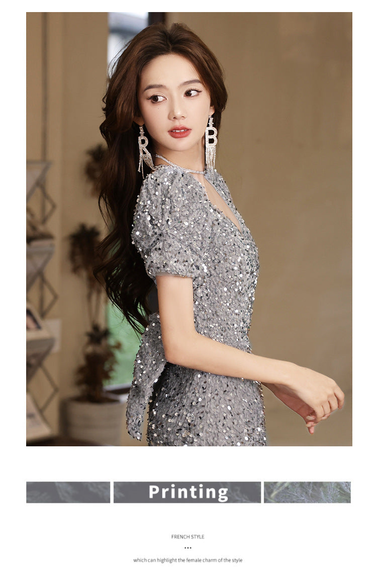 Evening Dress for Women 2024 New Light Luxury Toast Clothing Banquet Host Light Luxury Minority Light Luxury Fishtail Dress