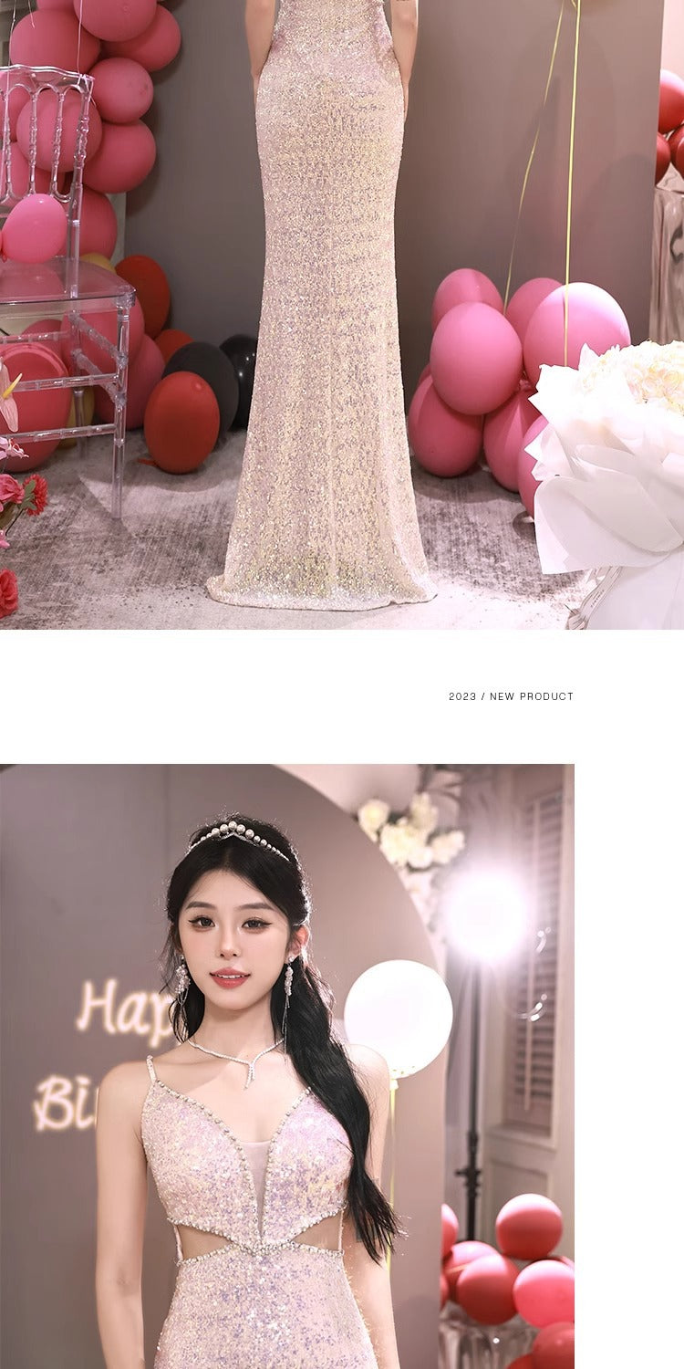 High-End Custom Evening Dress for Women Light Luxury High-End Temperament Socialite Autumn and Winter Sequined Toast Dress for Bride High-End