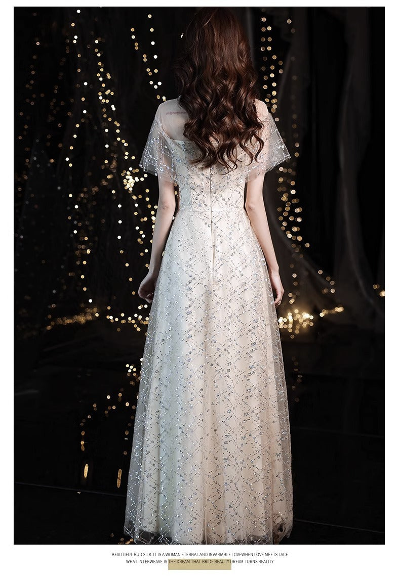 2024 New Sequined Evening Dress Women's High Sense Special Interest Light Luxury Banquet Temperament Annual Meeting Dinner Host