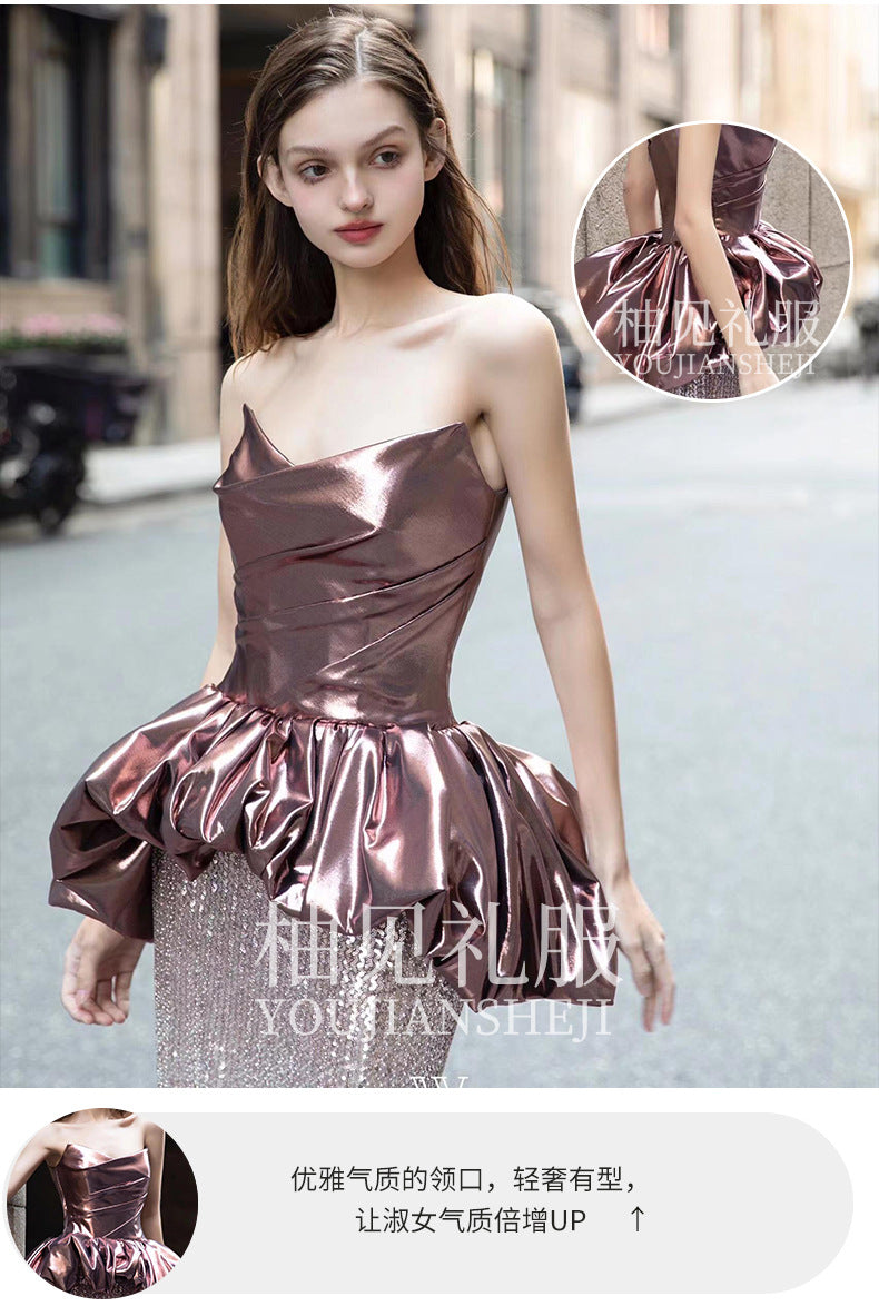 Fishtail Evening Dress Women's High-Grade Banquet Temperament Host Tube Top Bride Engagement Dress Toast Dress Autumn