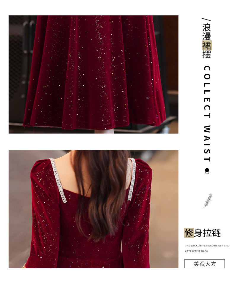 Toast Dress Bride 2024 New Autumn and Winter Fairy Wine Red Engagement Dress Wedding Back Door Toast Dress