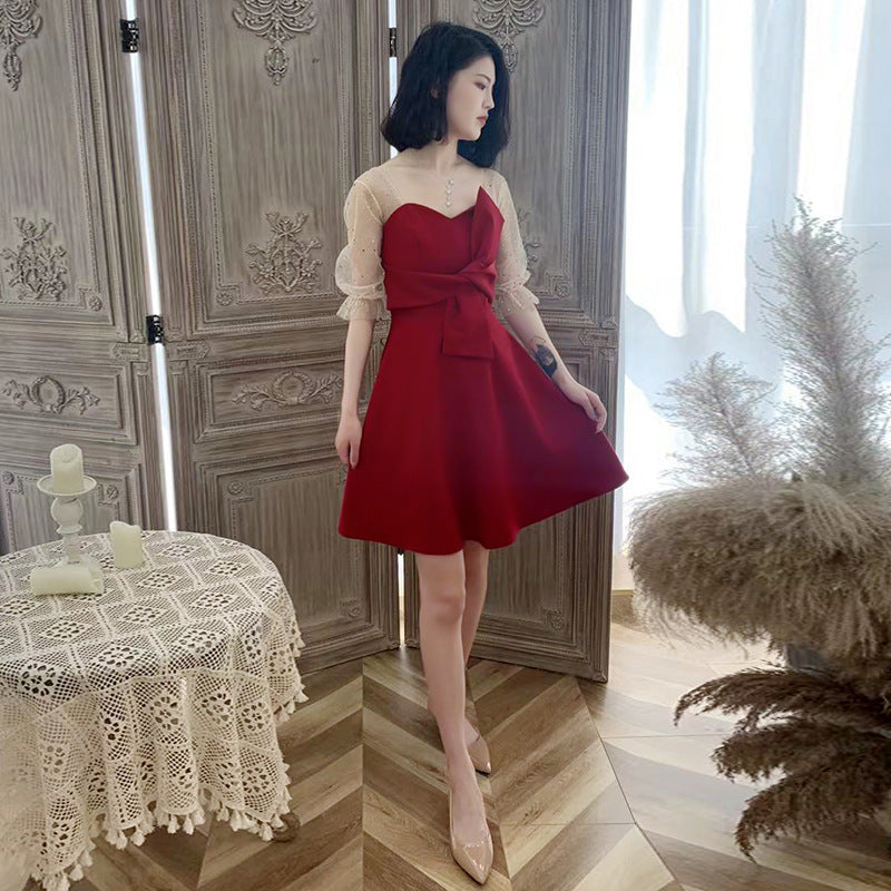 Toast Dress Bride 2024 New Spring Long Sleeve Dress Red Daily Style Engagement Dress Small