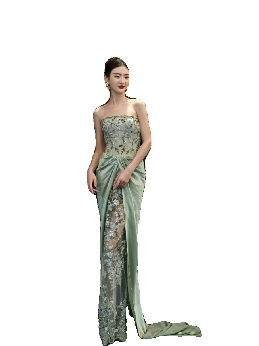 New Chinese Style Morning Gowns Female Bride Toast Clothing Engagement Dress High-End Affordable Luxury Niche off-Shoulder Tube Top Dress