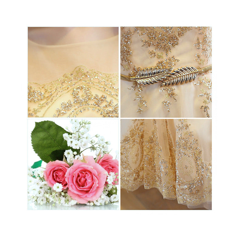Bridesmaid Dress Short New Fashion Host Gold Evening Dress Slimming Dress for Women