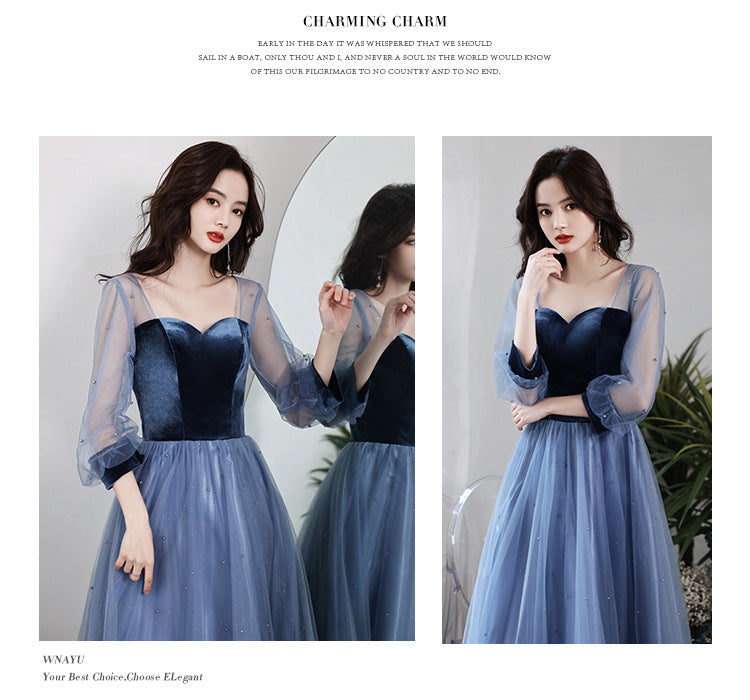 Evening Dress 2024 New Spring Velvet Slimming Long Birthday Party Host Banquet Temperament Belly Covering Dress for Women