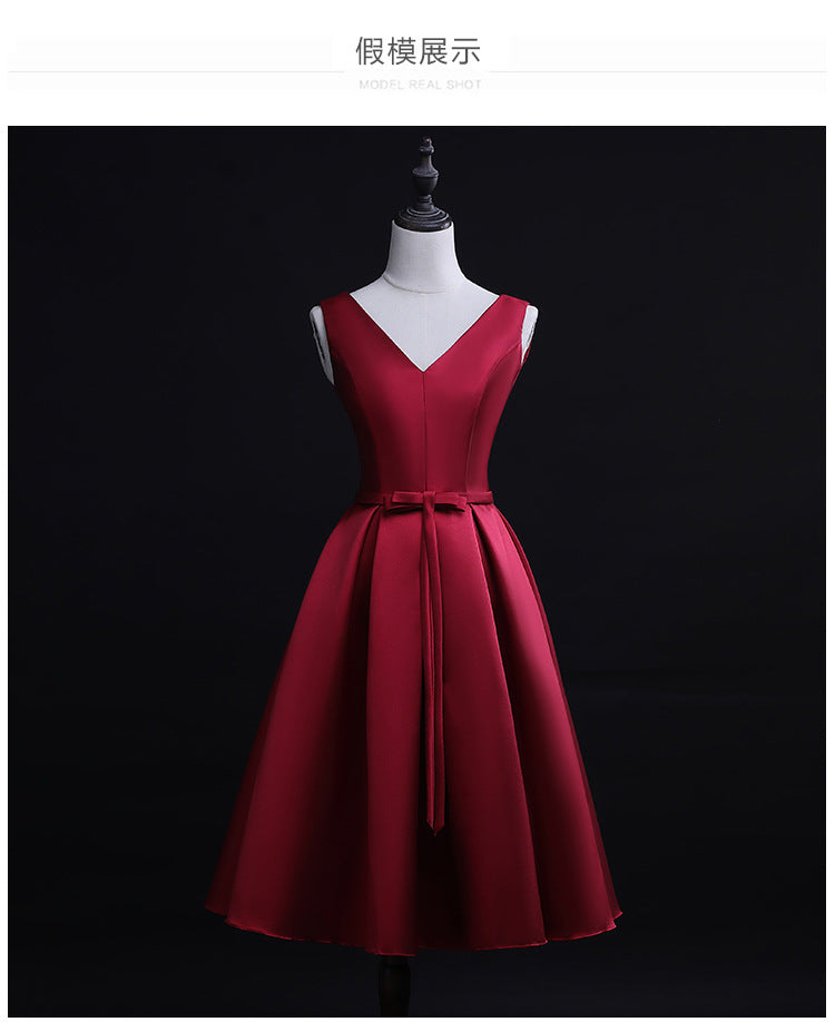 Bridal Toast Dress New Spring Short Red V-neck Engagement Return Wedding Dress for Women Slim Fit Slimming
