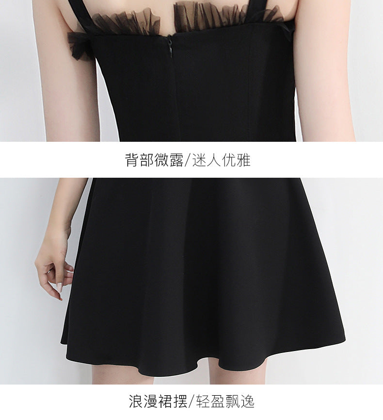 Black Evening Dinner Suit Women's 2024 New Spring Summer Slimming Short Dress Socialite Gathering Dress Banquet